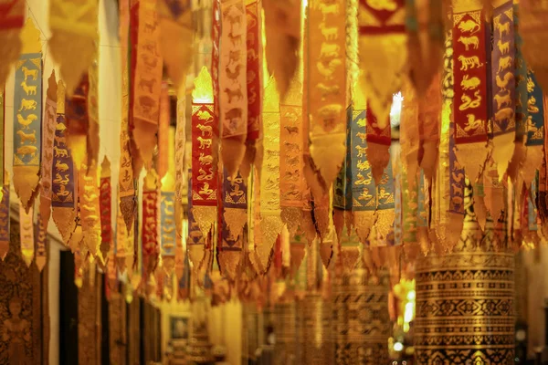 Bandera Ceremonia Religiosa Tailandesa Septentrional Tung Templo Jedi Luang Chiangmai — Foto de Stock