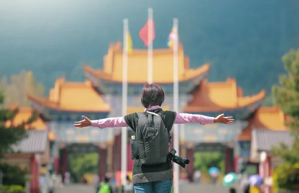 Solo travel female tourist at Chongsheng Temple in Dali old town,Yunnan ,China