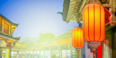 Lijiang crowed turist, Yunnan Çin ile akşam eski şehirde