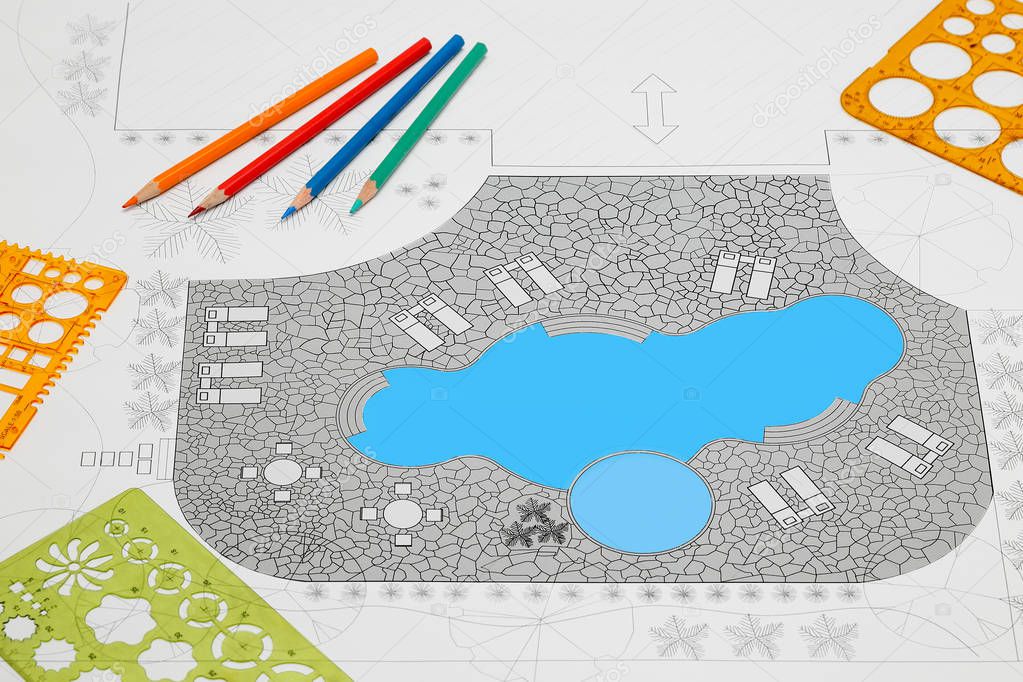 Landscape architect design backyard patio pool plan