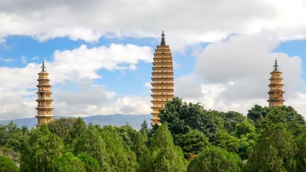 Três Pagodes Templo Chongsheng Dali Yunnan China — Vídeo de Stock