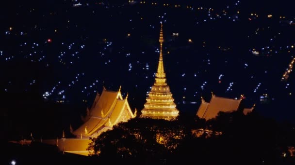 Pagode Wat Phra Que Doi Suthep Nuit Avec Éclairage Fond — Video