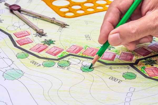 Projeto de arquitetura paisagística plano de jardim para desenvolvedores de habitação — Fotografia de Stock