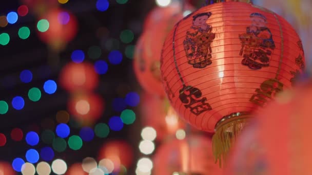 Decorações Lanternas Ano Novo Chinês Chinatown — Vídeo de Stock