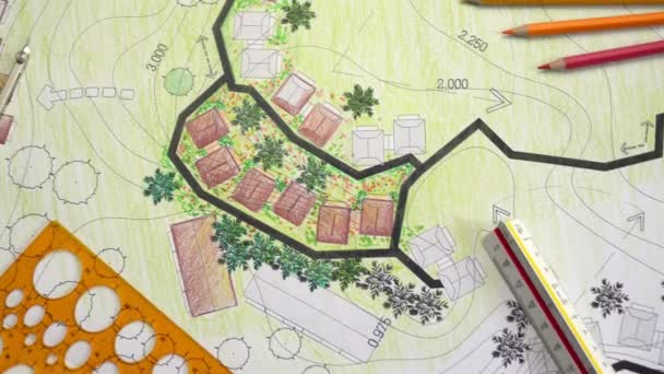 Landschapsarchitectuur Tuinplan Voor Woningbouw — Stockvideo