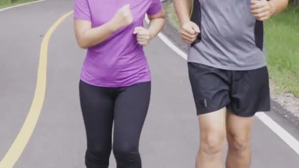 Gros Plan Couple Âge Moyen Jogging Courir Ensemble Parc — Video