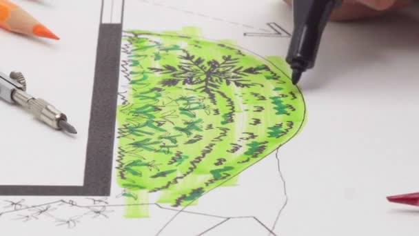 后院花园设计图上的油漆标记 — 图库视频影像