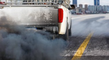 air pollution crisis in city from diesel vehicle exhaust pipe on clipart