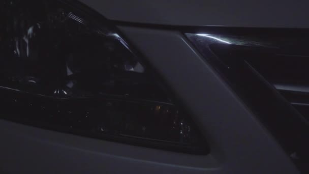 Car Starting Engine Turn Headlights Night Recorded Quality Audio — Stock Video