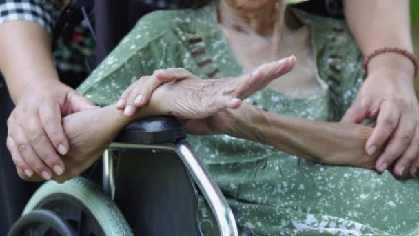 Fille Prendre Soin Mère Âgée Fauteuil Roulant Maison — Video