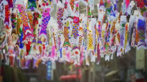 Färgglada Karpstreamers Eller Koinobori Japanska Kawagoe Saitama Japan — Stockvideo