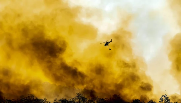 火災ヘリコプター森林火災に水をドロップ — ストック写真