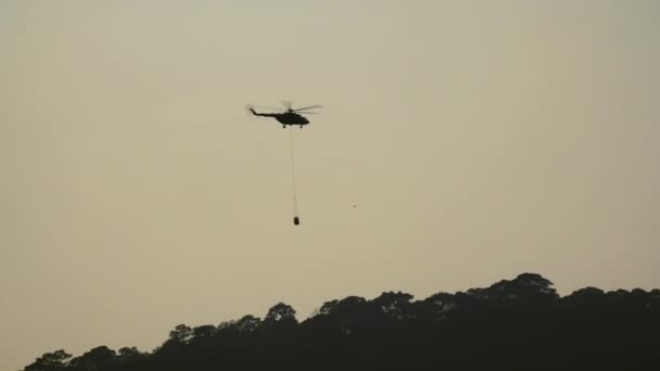火の戦いヘリコプター森林火災に水をドロップ — ストック動画