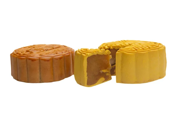 Traditional Mooncake Durian Nuts Filling White Background Clipping Path Included — Stock Photo, Image