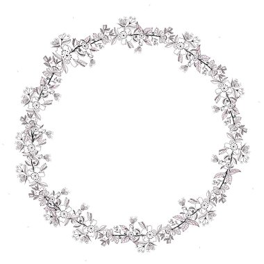 robot resmini çiçek ve yaprakları yuvarlak çerçeve