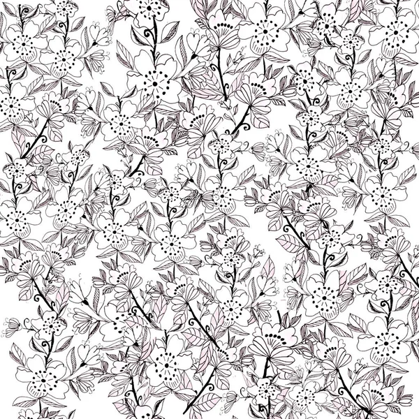 Padrão Flores Folhas Pintadas Cores Preto Branco — Fotografia de Stock