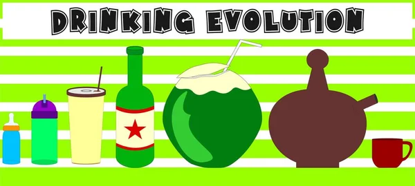 içme evrim bebek kadar yetişkin ve yaşlı, nokta meme, kahve cam evi ve şişeyi içiyorsun, vektör çizim içinde Hindistan cevizi suyu gibi yerler