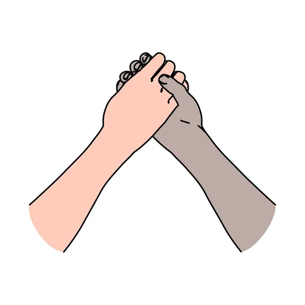 Twee gekruiste man handen gesymboliseerd arm worstelen of vriendschap — Stockvector