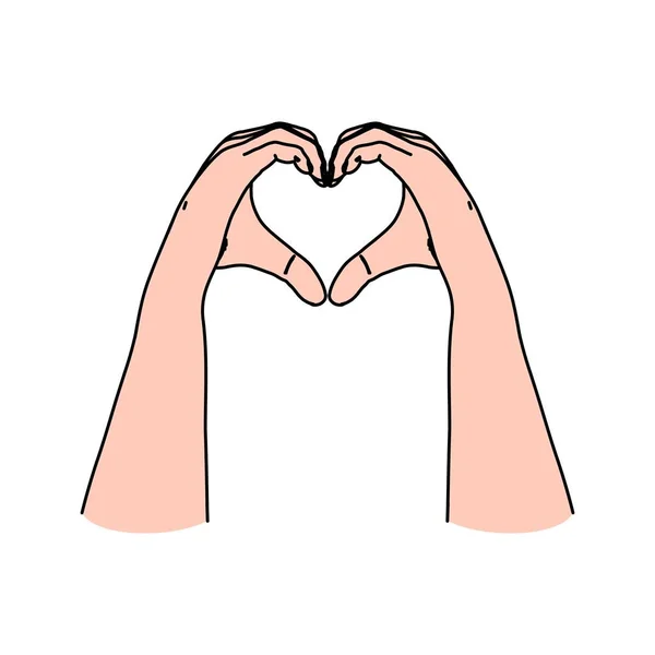 Manos en forma de corazón como símbolo de amor, cuidado, unión, romance — Vector de stock