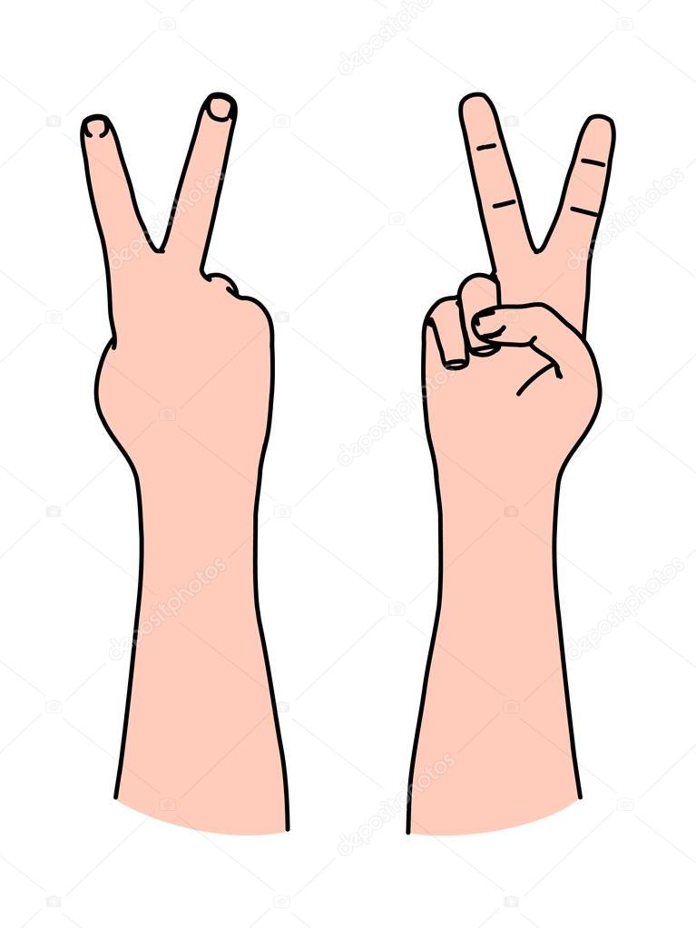 Letter V by two fingers as Victory symbol and sign of peace