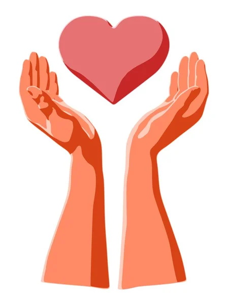 Coeur dans les mains humaines comme illustration stylisée de l'amour et de la protection — Image vectorielle