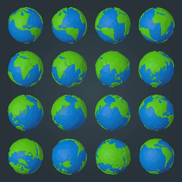Collezione di icone del pianeta Terra in moderno stile geometrico a basso poli — Vettoriale Stock