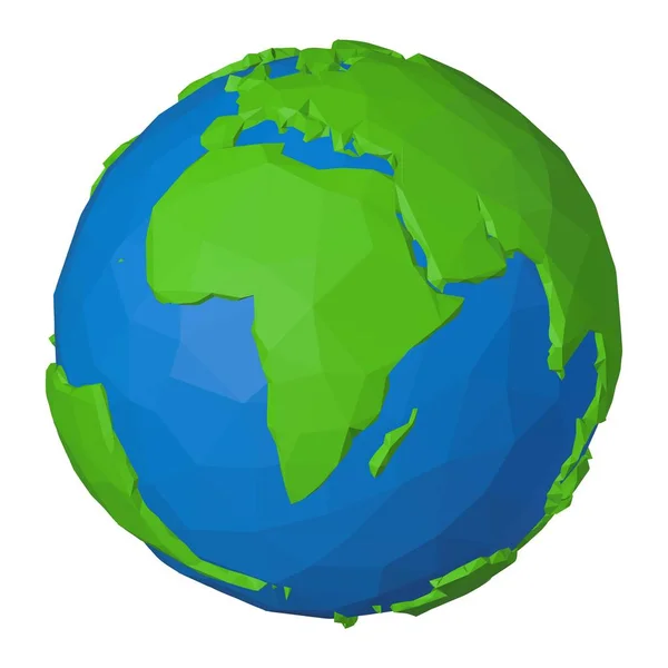 Ícone poligonal da África no globo com continente verde e água azul Gráficos Vetores