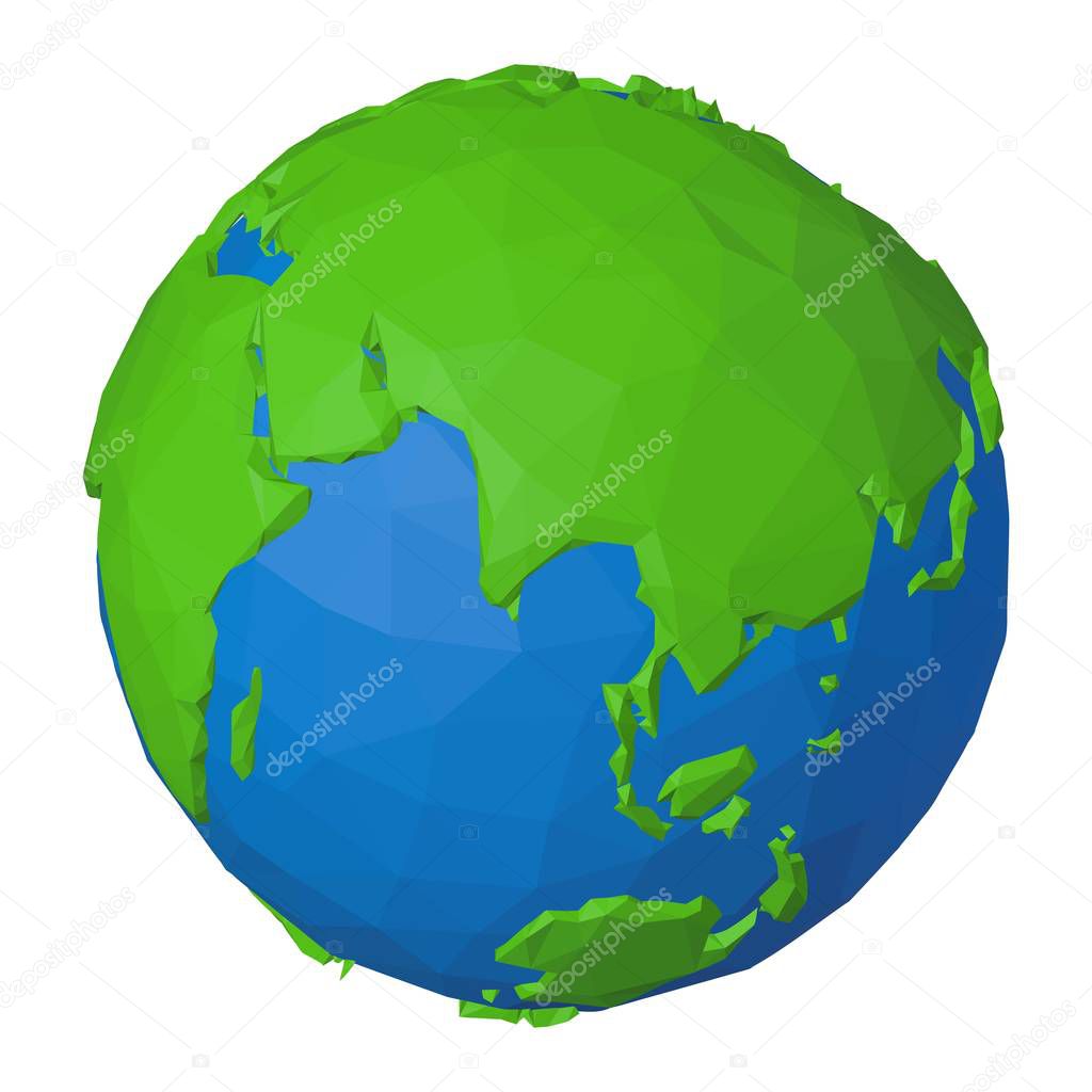 Polygonal 3D icon of Eurasia and Indian Ocean on planet Earth