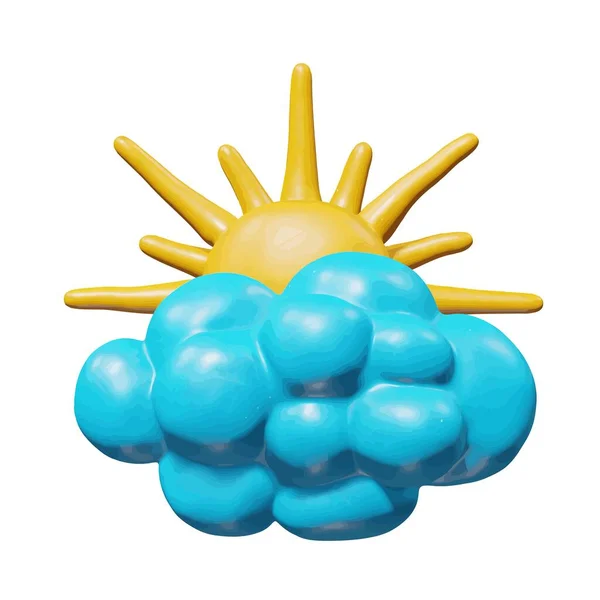 Realistische gelbe Sonne und blaue Wolken 3D-Skulptur — Stockvektor