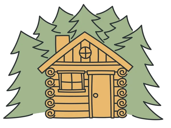 Cabina de madera, naturaleza casa de verano vector ilustración — Vector de stock