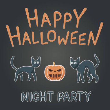 Cadılar Bayramı için sevimli siyah kediler ve turuncu balkabağı.