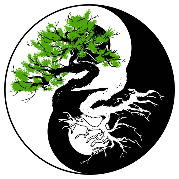 Siyah ve beyaz Bonsai ağacı Yin Yang sembolü olarak