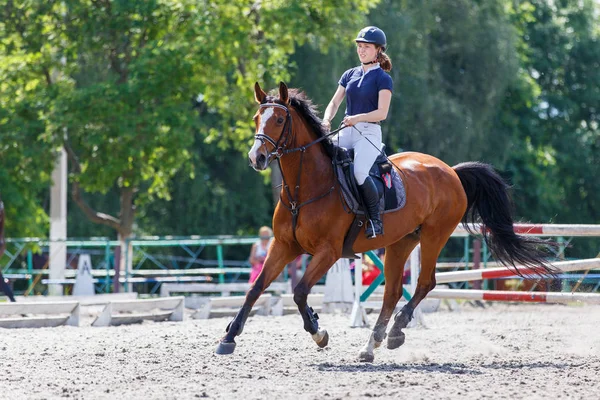 Молодая наездница на конном спорте — стоковое фото