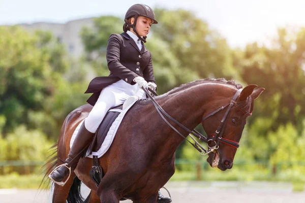 乗馬スポーツイベントで若い女性騎手 — ストック写真