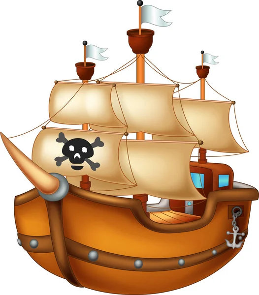 Skvělá Pirátská Jachta Kreslený Bílém Pozadí — Stockový vektor