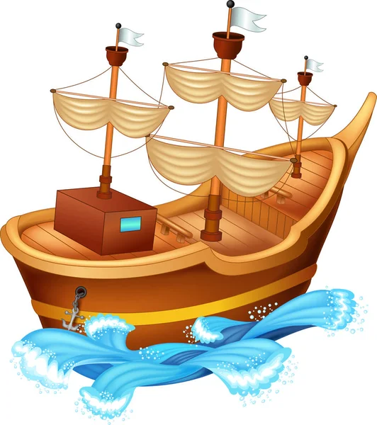 白い背景の上のかわいいヨット漫画 — ストックベクタ
