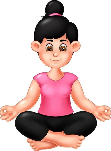 Belleza Chica Dibujos Animados Practicar Yoga Deporte Con Sentarse Reír — Archivo Imágenes Vectoriales