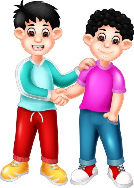 funny boy cartoon standing with smile and shaking hand clipart