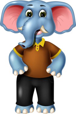 komik fil gülümseme ile beyaz arka plan üzerinde duran karikatür