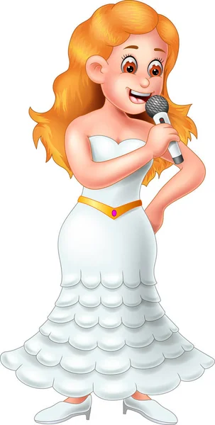 Mujeres Belleza Cantante Dibujos Animados Pie Con Sonrisa Acción — Vector de stock