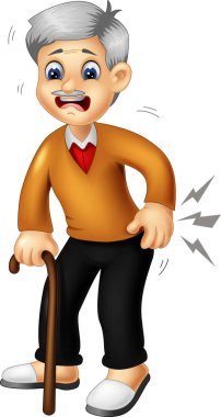Tasarım için ahşap sopa karikatür ile Kahverengi Kazak Poor Old Man