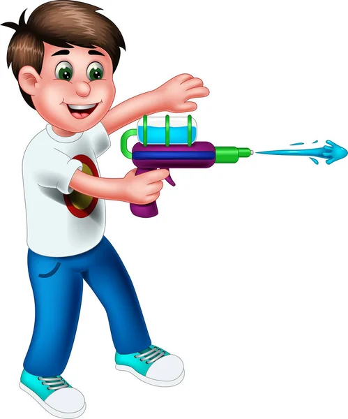Funny Boy Víz Gun Toy Cartoon Design — Stock Vector