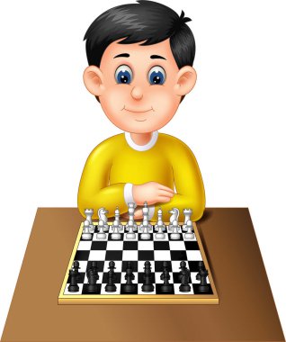 Funny Boy Tasarım için Sarı Gömlek Karikatür Satranç Oynuyor