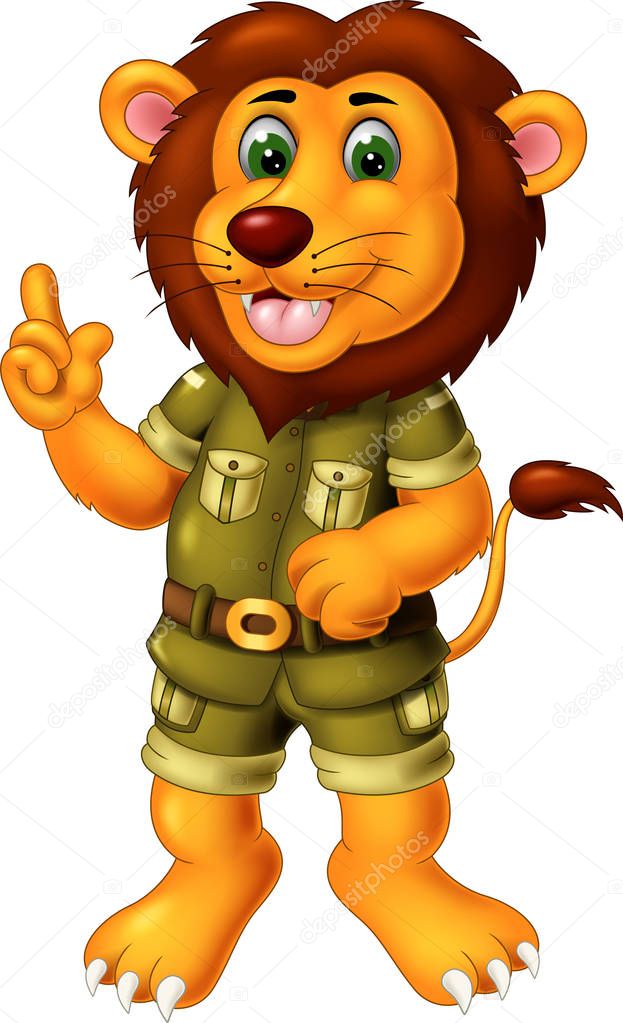 Funny Yellow Lion In Green Uniform Cartoon For Your Design