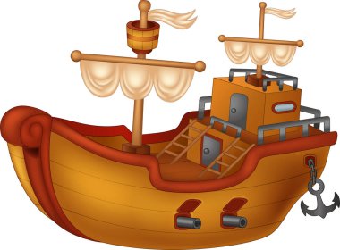 Funny Brown Wood Ship Cartoon For Your Design clipart