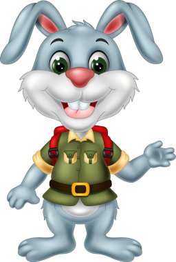 Tasarım için Kırmızı Çanta Karikatür ile Yeşil Üniformalı Gri Tavşan