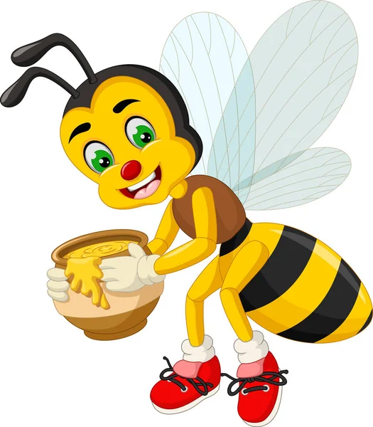 Śmieszne Flying Yellow Bee Miodem Cartoon Dla Twojego Projektu — Wektor stockowy