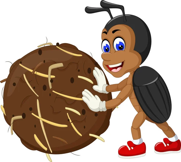 Funny Brown Black Beetle Avföring Tecknad För Din Design — Stock vektor