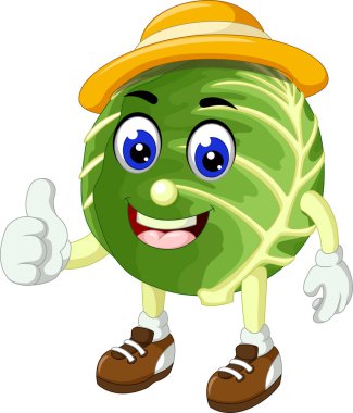Funny Green Cabbage Wearing Yellow Hat Cartoon for your design clipart