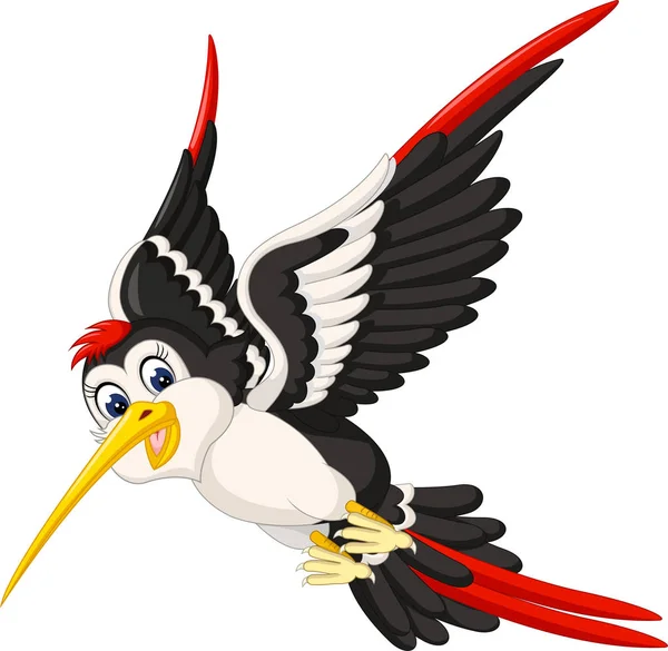 Divertido Pájaro Blanco Negro Vuelo Dibujos Animados Para Diseño — Vector de stock